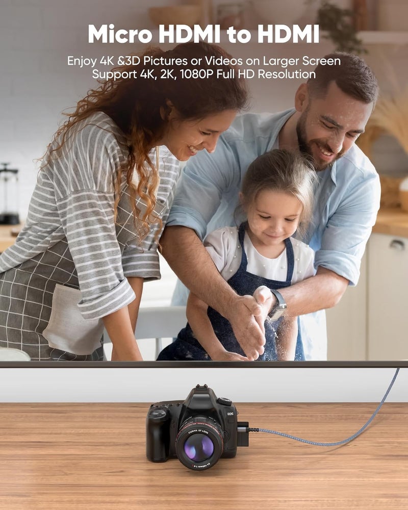 Highwings 4K Micro HDMI to HDMI Cable 15 FT, 4K@60Hz HDR, Micro HDMI Cord Compatible for DSLR Camera, Raspberry Pi, GoPro Hero to TV, Laptop, Computer, Monitor, for Video, Audio, Image, Streaming - Image 2